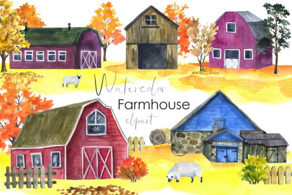 Charming Fall Farmhouse Watercolor Clipart for Designers