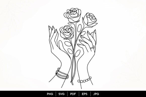 Elegant Rose Hands Line Art: A Versatile Design Asset