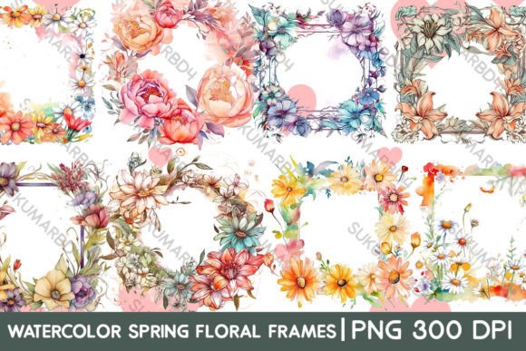 Elevate Designs with Watercolor Spring Floral Frames Clipart