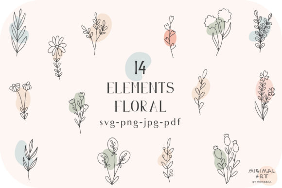 Elevate Your Designs with 14 Hand-Drawn Flowers and Leaves Svg/png