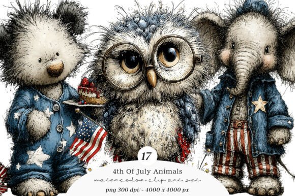 Festive Design Assets: 4th of July Animals Png Clipart
