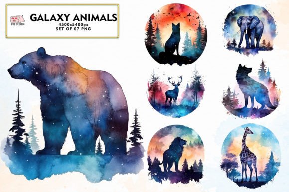 Galaxy Animals Bundle Watercolor: Cosmic Design Assets