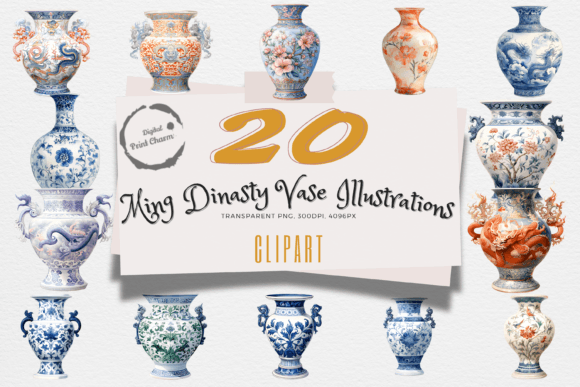 Ming Porcelain Vase Art: 20 Exclusive Clipart Bundle