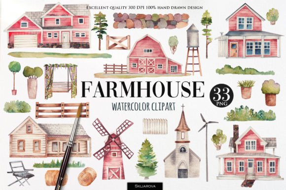 Red Farmhouse Clipart: A Designer's Rustic Toolkit