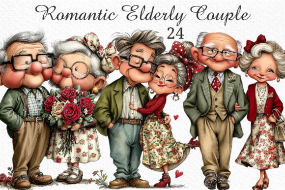 Romantic Elderly Couple Clipart: Timeless Design Assets