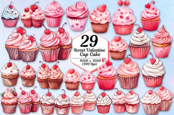 Sweet Valentine Cupcakes Clipart: A Designer's Delight