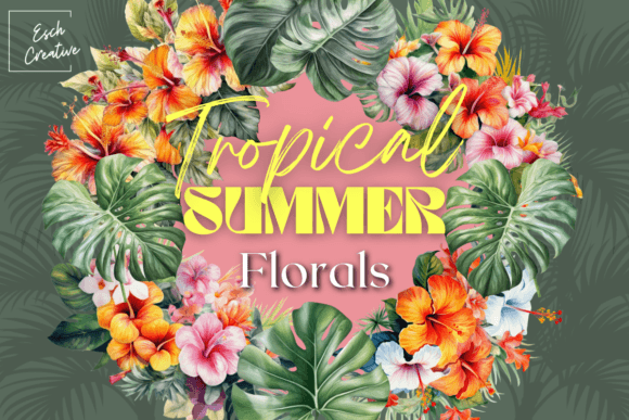 Tropical Summer Flower Watercolor Bundle: Vibrant Design Assets