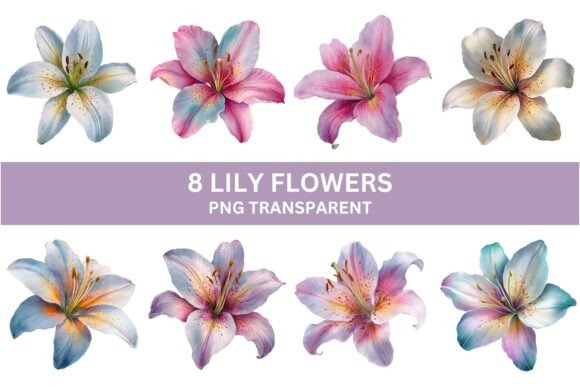 Watercolor Lily Flowers PNG Set: Elevate Your Design Projects