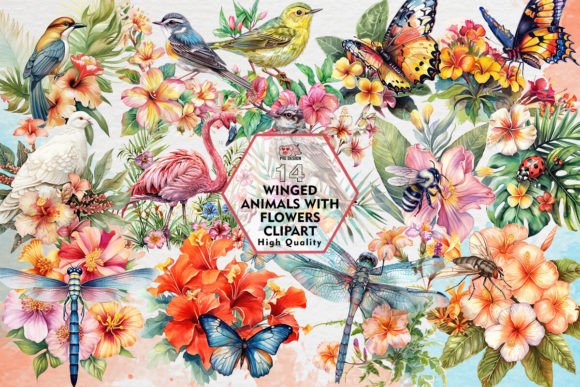 Winged Animals with Flowers Clipart: Elevate Your Designs